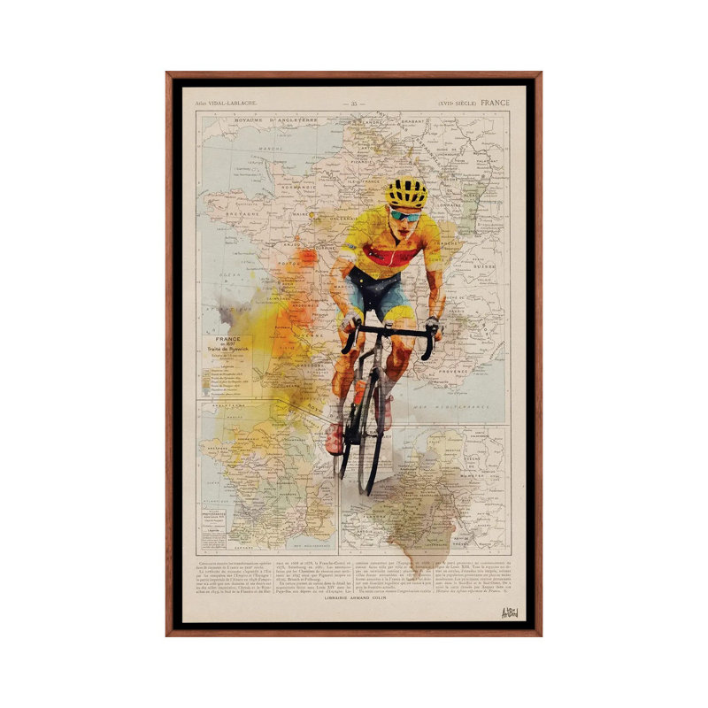 Tour de France, aquarelle, Toile flottante classique avec cadre en bois, Pas de tapis, H 48 po x l 32 po x P 1,5 po