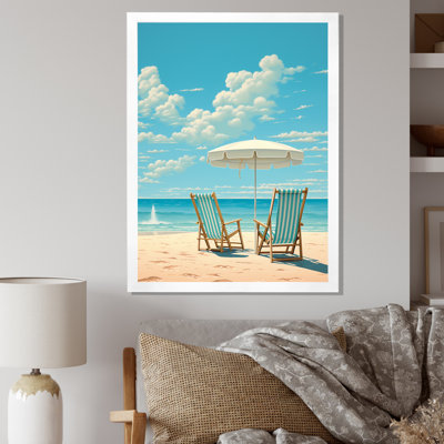 Chaises de plage rétro sous un ciel bleu clair I - reproduction sur toile