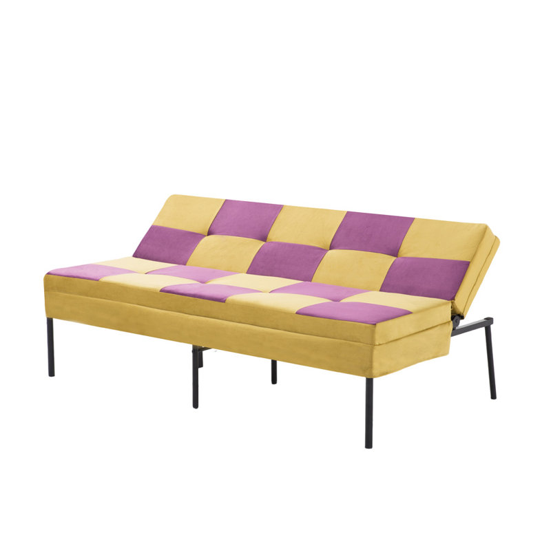 63.58'' Tufted Convertible Sleeper Futon Sofa, Purple & Yellow