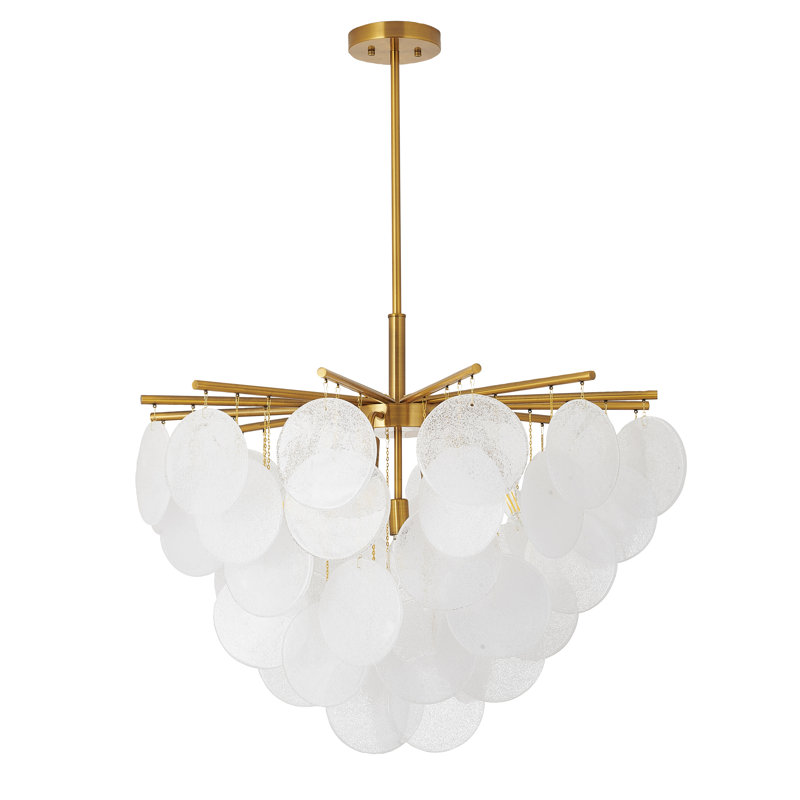 This Exquisite Semi Flush Mount Is In An Antique Brass Finish. The Frame Is Made Out Of Iron, And It Comes With Hanging Frosted Glass. It Is Hanging By Adjustable Rods, And You Can Create A Timeless Feel While Using Modern Forms