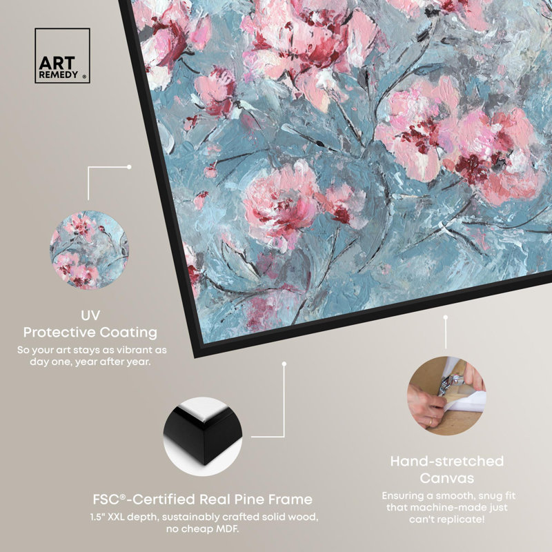 Bloom Season Pastel Abstract Canvas Wall Art with Black Frame
