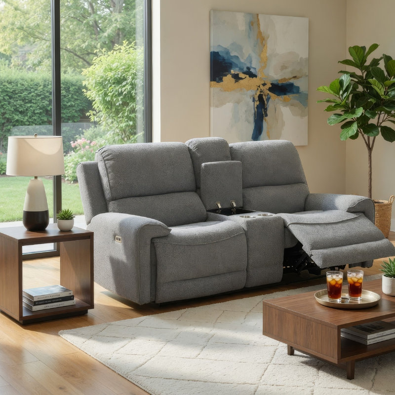Causeuse Cote, inclinable électrique, boucle grise, console centrale, 73 po