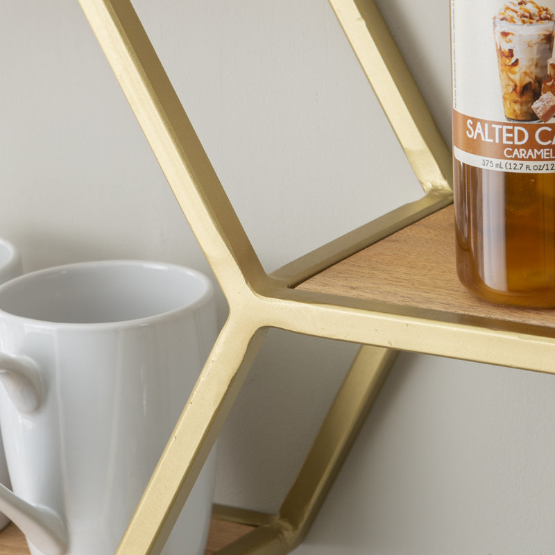 Jeffrey 3 Piece Hexagon Accent Shelf, Natural Gold