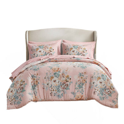 7-Piece Queen 7 Piece Vintage-inspired Collection floral print,Pink