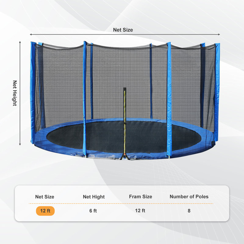 Filet de remplacement pour trampoline Aoodor avec fermeture à glissière, crochets et couvre-poteaux, Bleu
