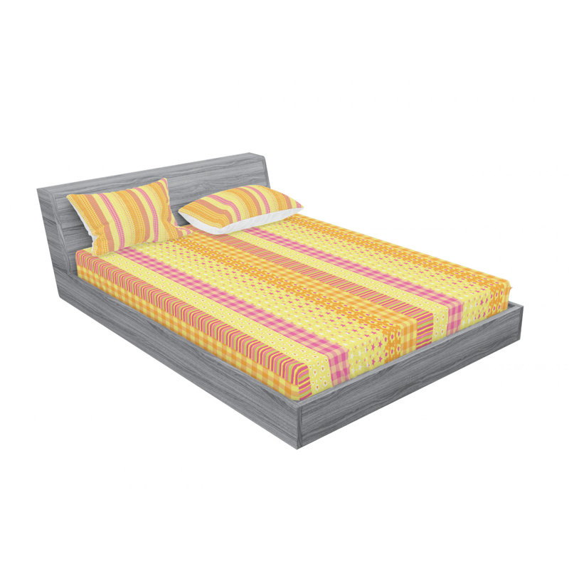 Microfiber Abstract Sheet Set, Queen Sheet Set + Fitted Sheet + 2 Pillowcases, Yellow/Beige/Pink Abstract 1