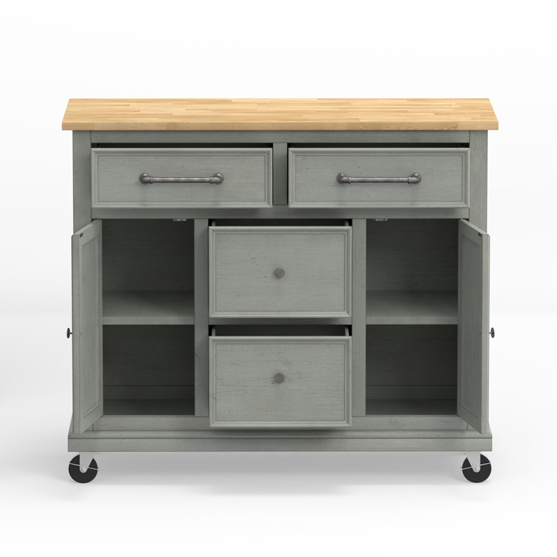 Chariot de cuisine Andilynn, Bois massif, Gris antique