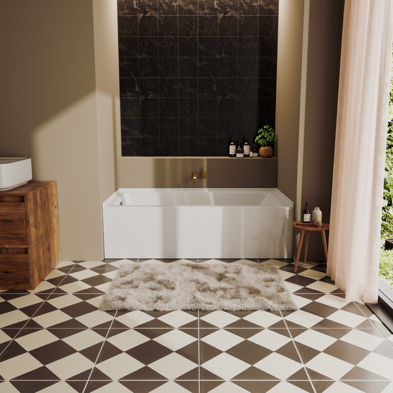 60" x 30" Rectangular Alcove Soaking Acrylic Bathtub with Chrome Drain and Overflow, Right