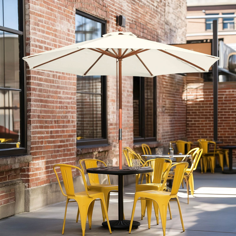 Arlmont & Co. - Parasol de jardin en bois avec parasol de table et parasol 9 pi 9 pi, Ivoire ivoire