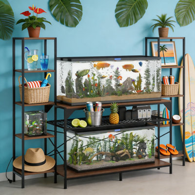 20-90 Gallon Fish Tank Stand, Aquarium Stand with Power Outlet, Heavy-Duty Reptile Terrarium Stand Featuring 12-Leg Support & 4-Tier Storage Shelves, Multipurpose Aquarium Table, Supports Up to 860lbs