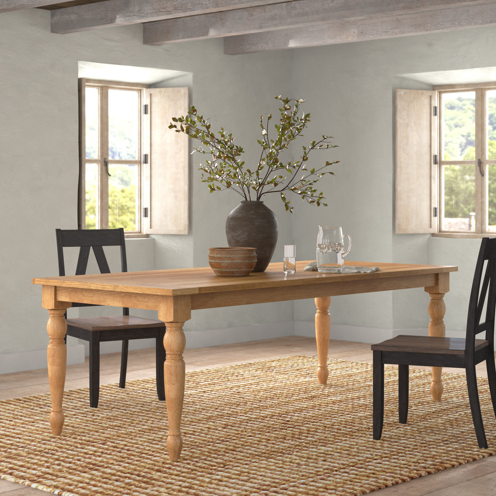 Morones Rectangular Dining Table in Solid Reclaimed Teak with Turned Legs