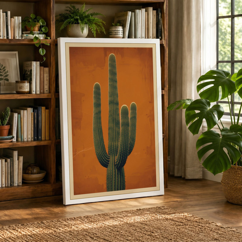 Saguaro Stand Minimalist - Wrapped Canvas, 36x24 - 91.4 x 61.0 cm, Cream Border