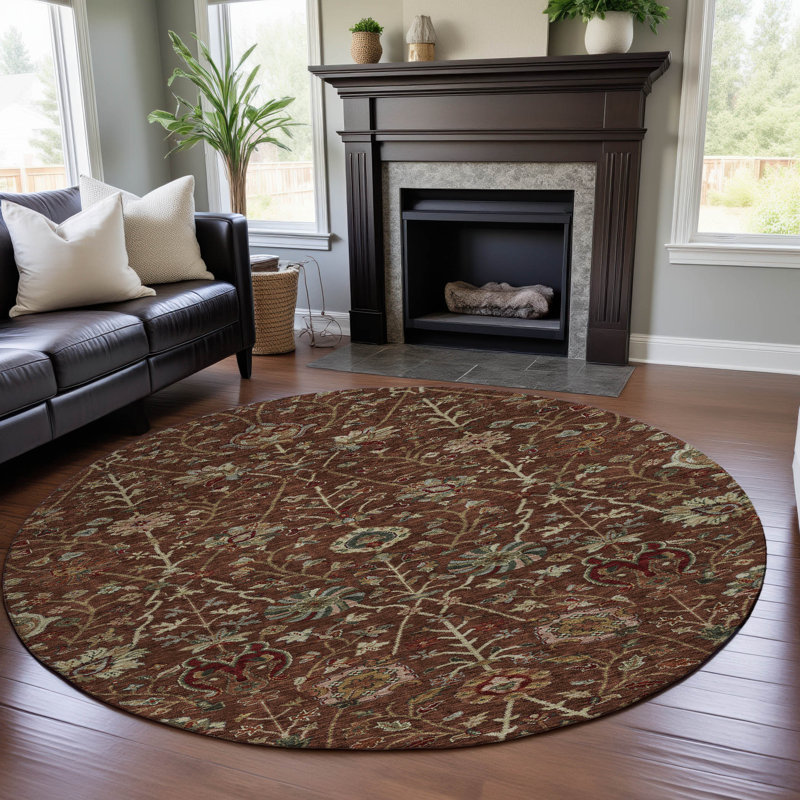 Premium Machine Washable Dahl AMF1085 Floral Rug, Round 8'
