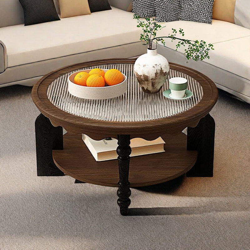 Ancient style round coffee table, 16.9" H x 31.5" L x 31.5" W