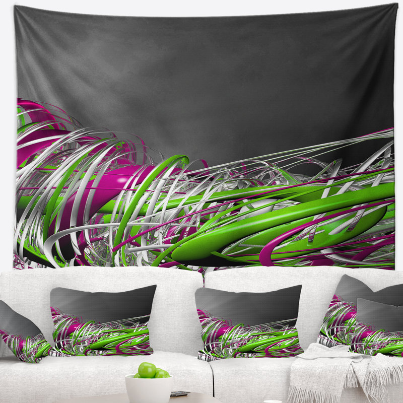 Tapisserie Fractal 3D à rayures vertes et mauves, H 78 po x l 92 po