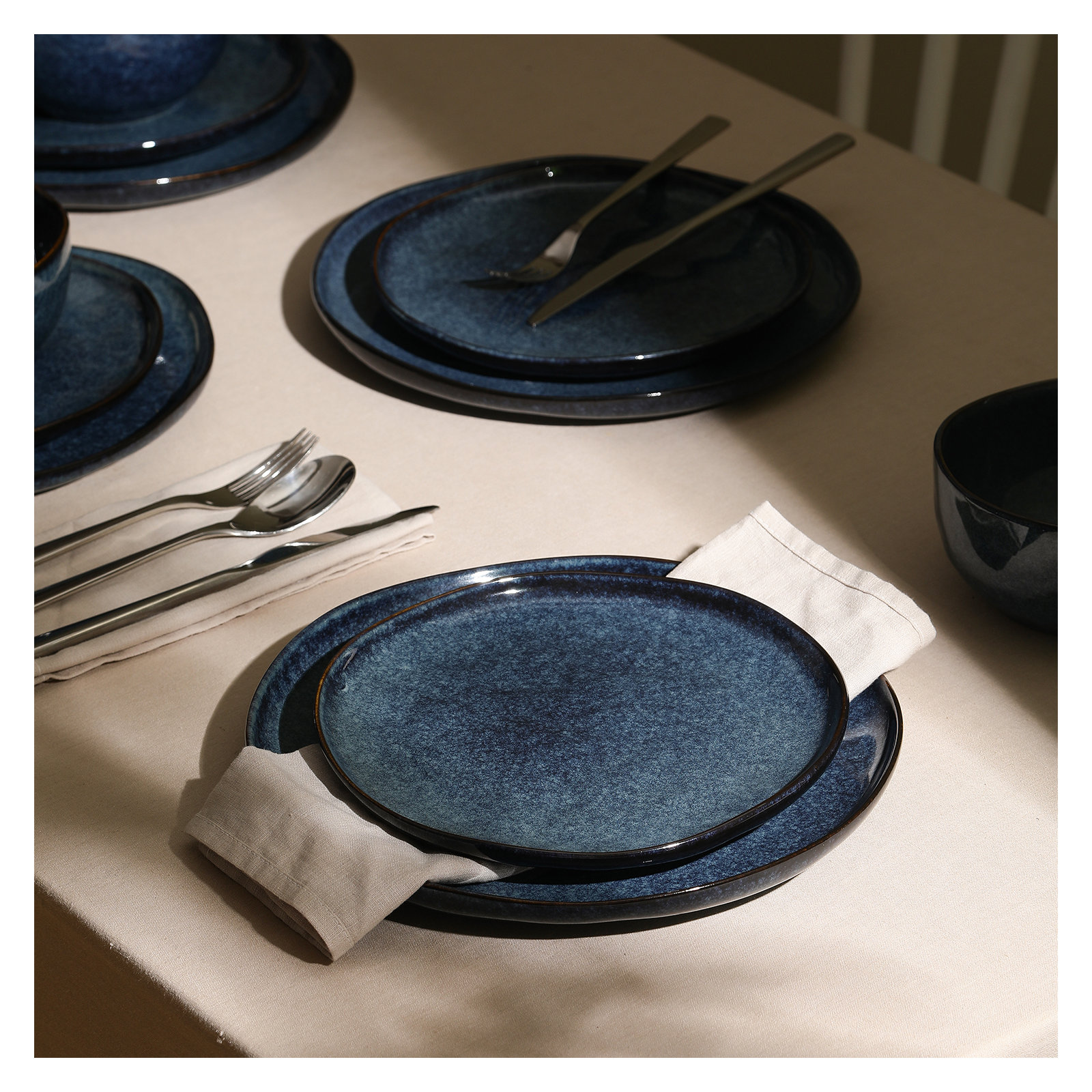 Stone Lain Mirella 12-Piece Dinnerware Set Stoneware, Blue