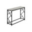Table d'appoint moderne pour présentation - stratifié gris, structure en métal noir, table d'entrée contemporaine en stratifié, pieds