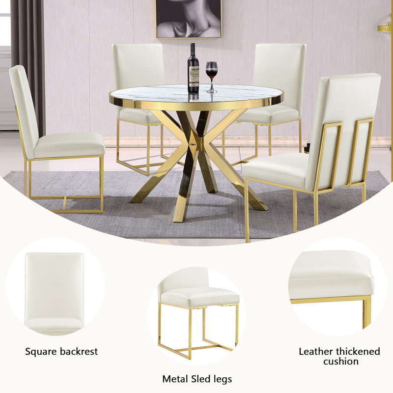 Bilgola White and Gold Leather Dining Chairs