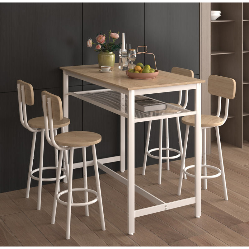 5-Piece Kitchen Counter Height Table Set Bar Table with 4 Chairs Sturdy Wood Frame Space-Saving Design for Dining, Kitchen & Breakfast Nook Easy Assembly