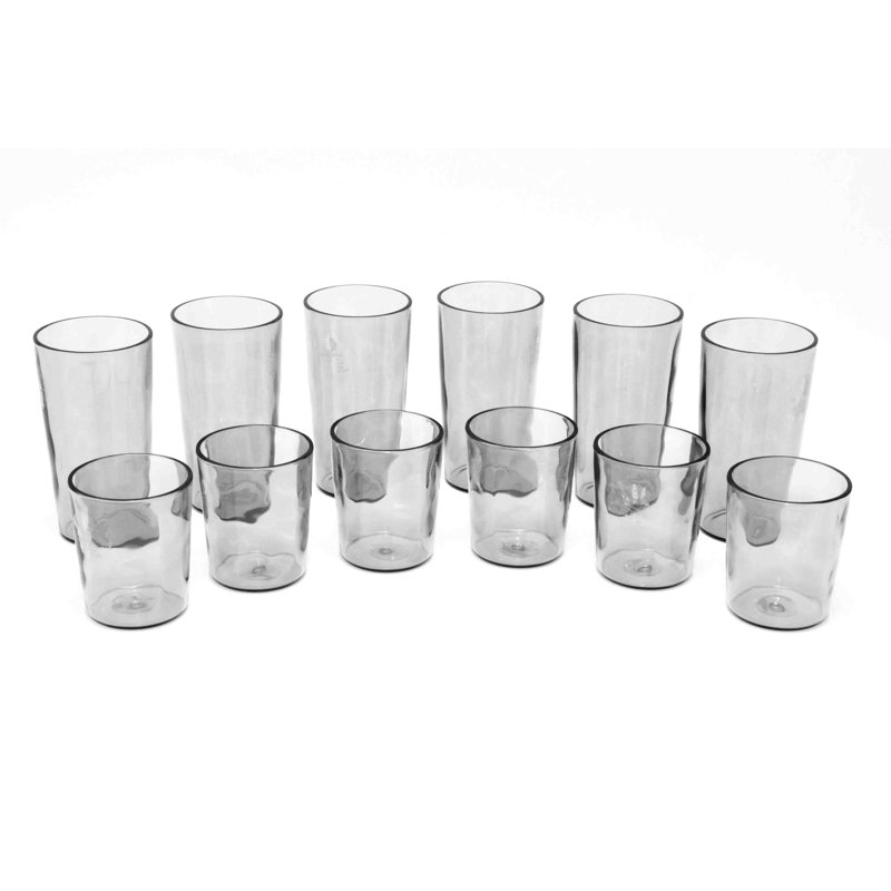 Shamarria Rustic Collection 12 Pieces Acrylic Drinking Glass Set - Includes 2 Sizes, Grey