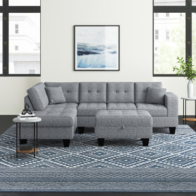 Azruddin Reversible Sectional Sofa with Storage Ottoman