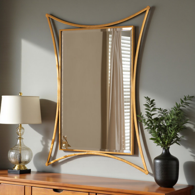 Melia Metal Framed Antique Gold Finish Rectangular Accent Wall Mirror, 41.74" H X 31.79" W X 0.74" D