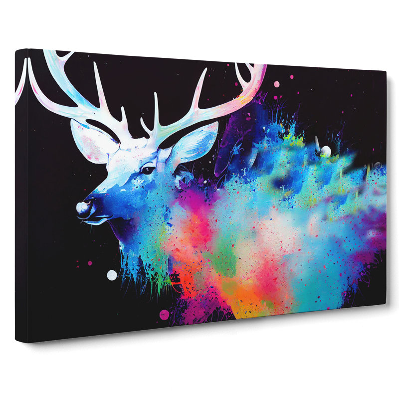 XXX-H1022-WF-8263X Stag Deer Splash Vol.2 Abstract - Wrapped Canvas Print