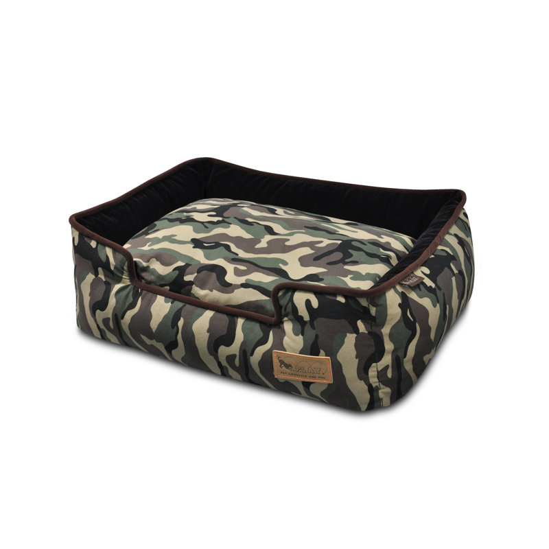 Camouflage Lounge Dog Bed by P.L.A.Y., Small (24" W x 19" D x 7" H), Army Green / Chocolate