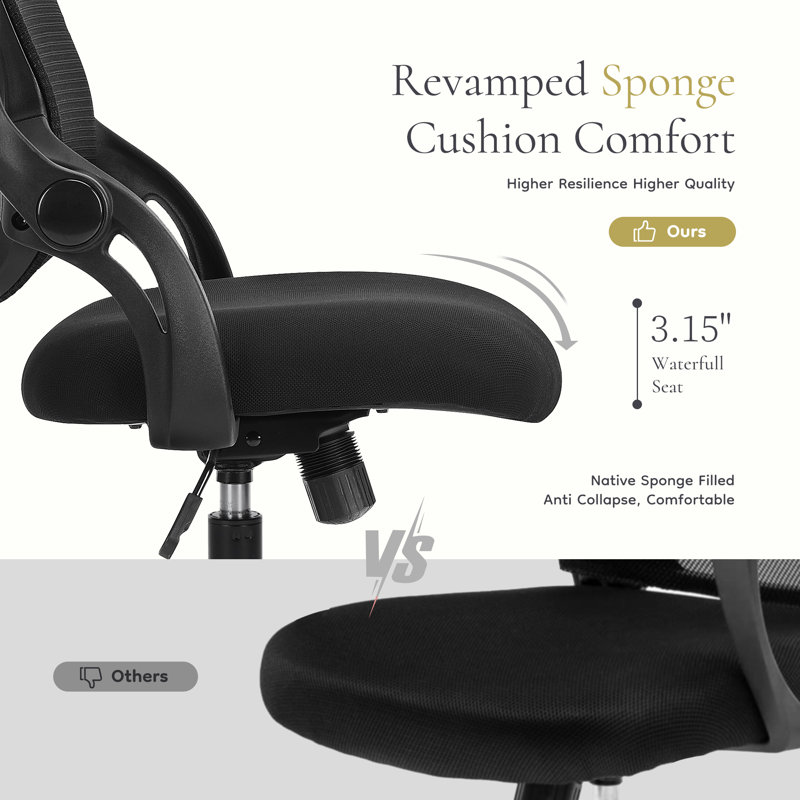 Home Office Ergonomic Mesh Task Chair, Black, Black