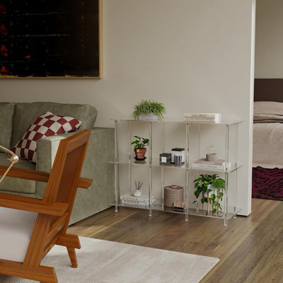Bibliothèque de rangement à 3 niveaux et 6 cubes - Étagère basse ouverte pour le bureau personnel, le salon, la chambre à coucher