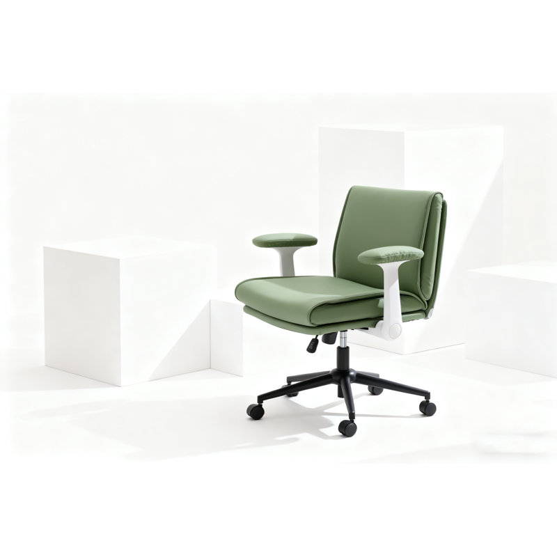 Ergonomic Leather Criss Cross Chair - Flip-Up Arms, 360° Swivel, Adjustable (Green) | Home Office/Vanity, Green