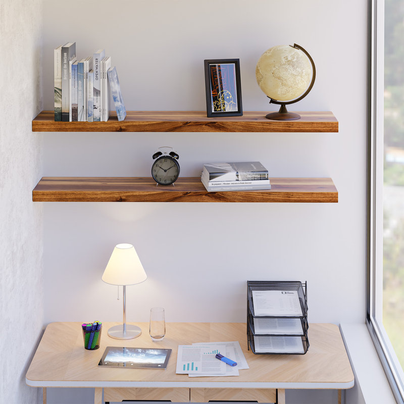 Acacia Wood Floating Shelves - Rustic Wall Storage with Mounting Brackets (Set of 2), 1.3" H x 36" W x 7" D, Brown
