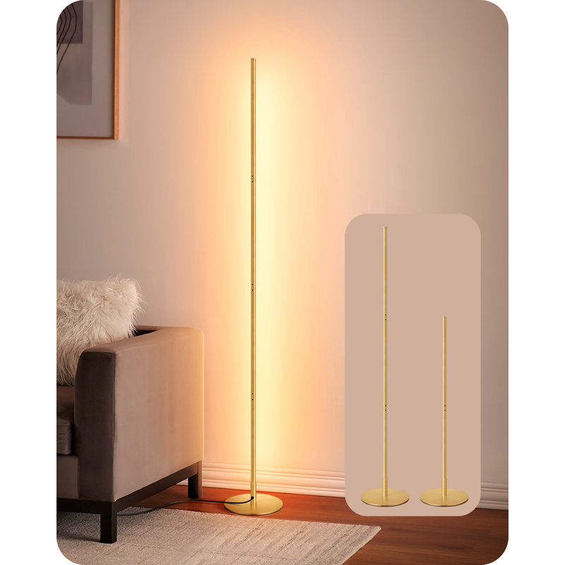 147cm Adjustable Height Dimmable LED Corner Floor Lamp, Gold