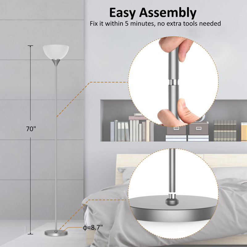 Control 70" LED Torchiere Floor Lamp with Remote and Bulb Included, Silver Gray