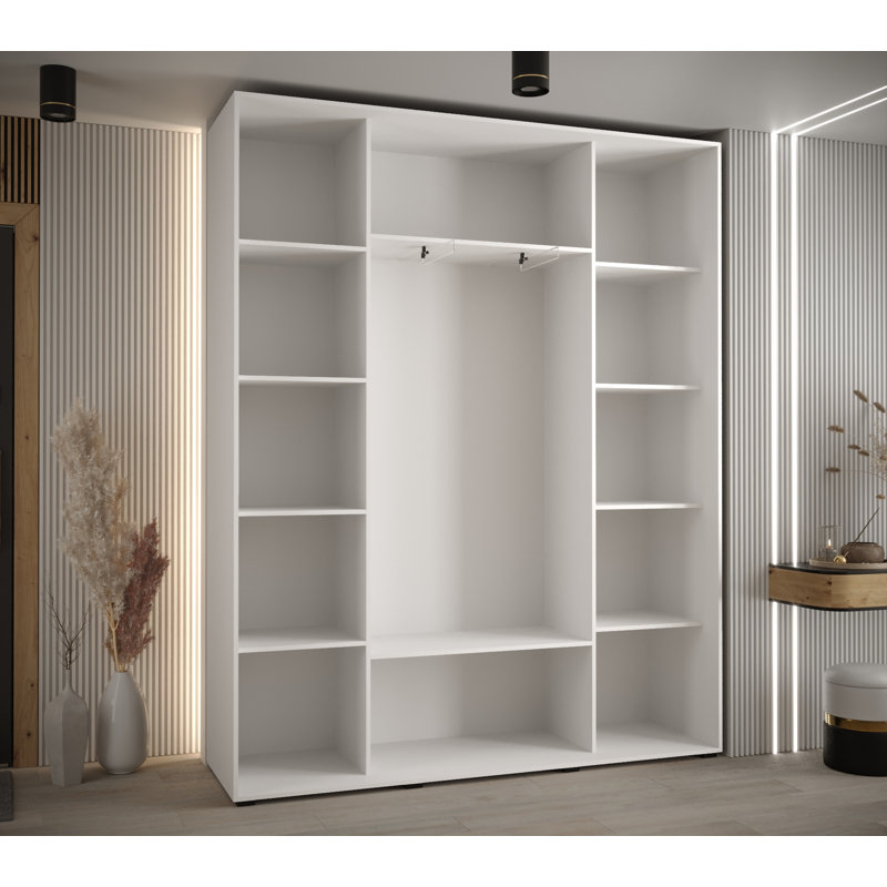 3 Door Wardrobe, 235.2cm H x 190cm W x 45cm D, Black/White