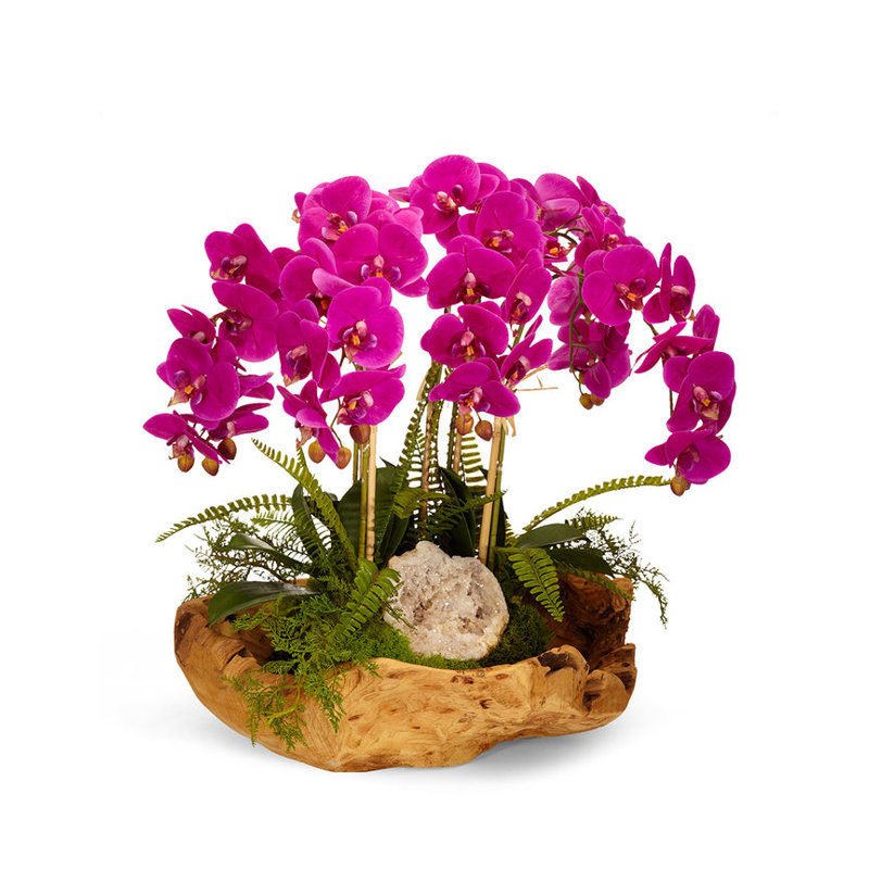 Faux Silk Orchid Arrangement in Planter, Fuchsia