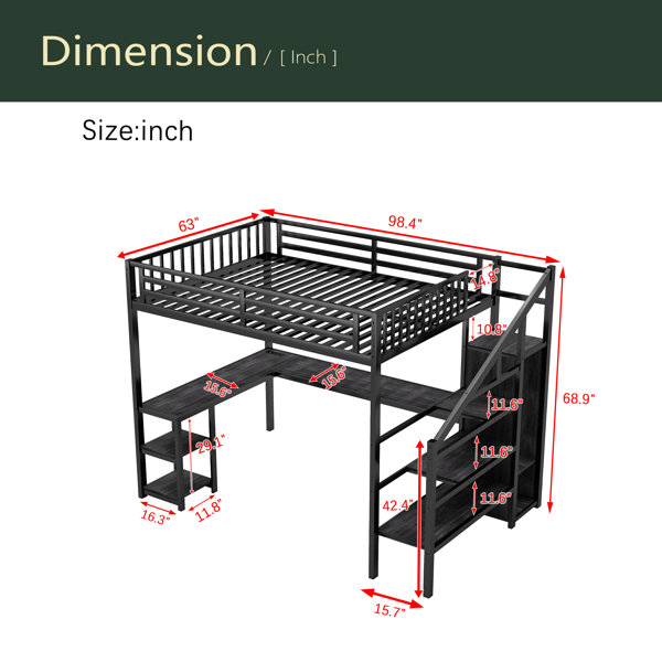 Isabelle & Max™ Metal Queen Loft Bed With Wardrobe And LED Light, Queen ...