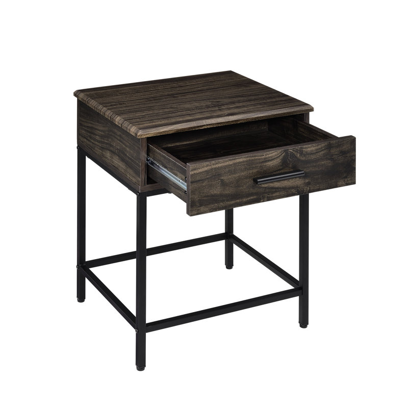 Table basse et table de bout à plateau relevable en brun. Dessus de table avec bords biseautés, cadres en métal, pieds réglables. Table, cadre de table à 2 bords