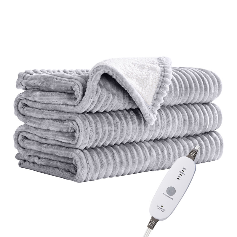 Jeté chauffant en molleton électrique HBT, Gris clair, L 60 po x l 50 po