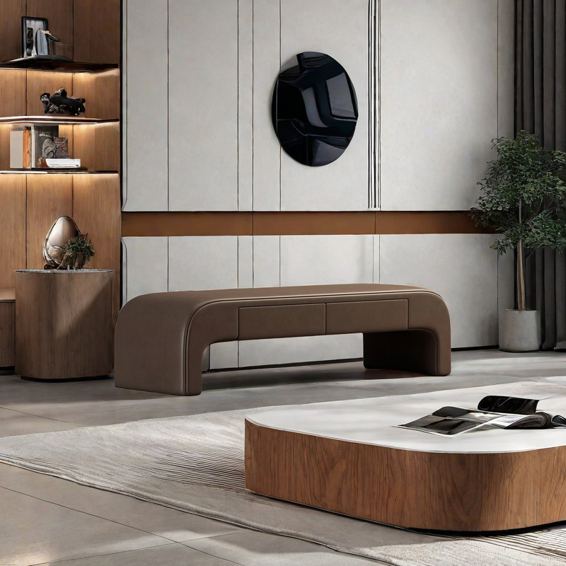 Banc de bout de lit simple en bois massif, Café