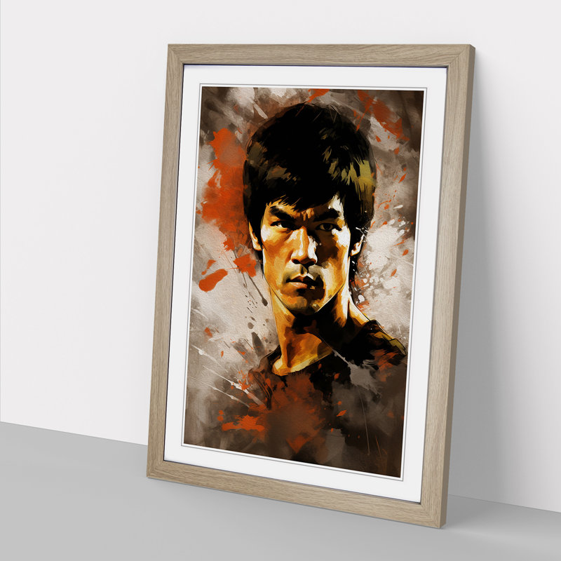 Bruce Lee Gestural - Framed Print, Oak Framed, 64cm H x 46cm W x 2cm D