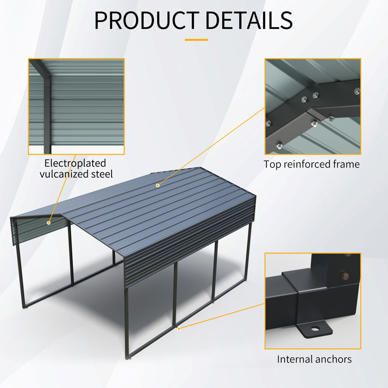 10'W X 15'D Metal Carport With Galvanized Steel Roof - Heavy Duty For Vehicle & Camping Equipment Storage Outdoor Garage 10 X 15 Ft