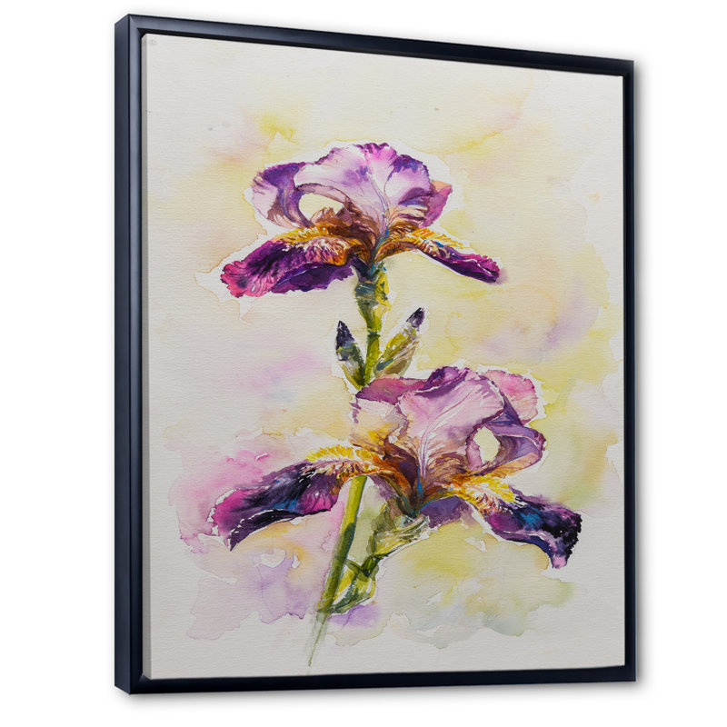 Aquarelle Iris fleur rose - décoration murale traditionnelle sur toile, H 20 po x l 12 po x P 1 po