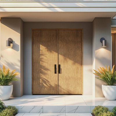 BLANQ-BQ-96 | 96" Double Door, RTA Prehung Exterior, Flush Panel Modern, Unfinished Mahogany Wood
