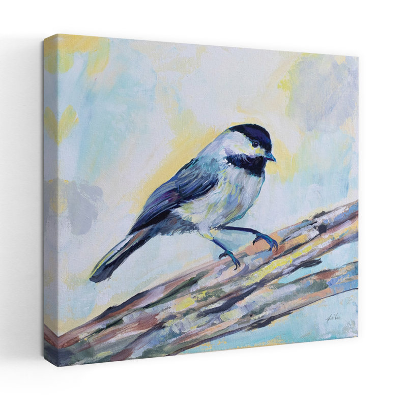 Art contemporain mésange avec animaux, H 18 po x l 18 po