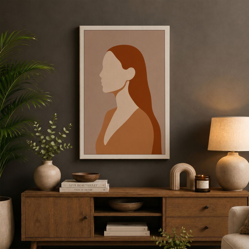 Woman in Profile Minimalist 1 Piece Wrapped Canvas Wall Art, 24x16 - 61.0 x 40.6 cm, Black Border