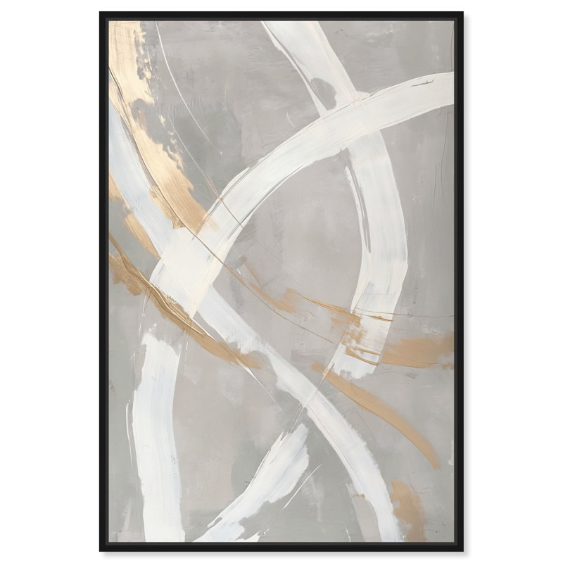 Silvered Spirals Canvas Elegant Gold Abstract by Art Remedy, 46" H x 31" W, Black Framed
