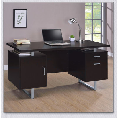 2-Drawer Floating Top Office Desk with Ample Storage and Modern Aesthetic, Perfect for Organized Workspaces.