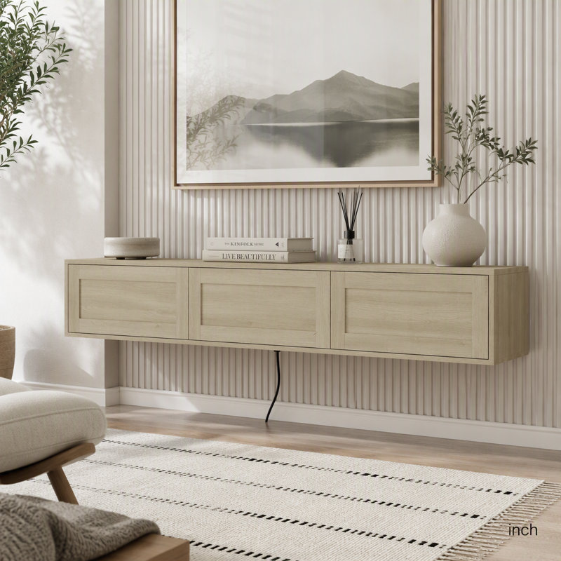 Meuble télé flottant, étagère murale avec lumières DEL, Wood2