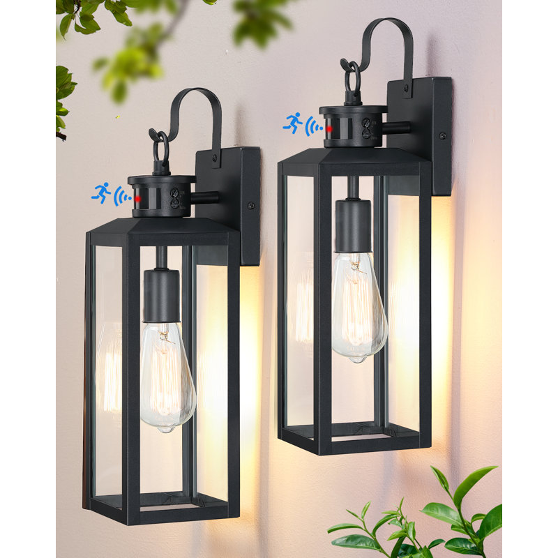 17'' Motion Sensor Outdoor Lights Wall Mount, Dusk To Dawn Exterior Light Fixture, Waterproof Anti-rust Porch Light Outside Wall Lights For House, Black Wall Sconce Lanterns With Clear Glass, 2 Pack